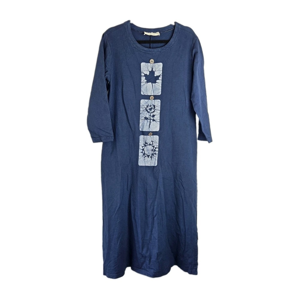 Vintage Studio G Hand Painted Maxi Dress Womens XL Navy French Terry Artsy Retro